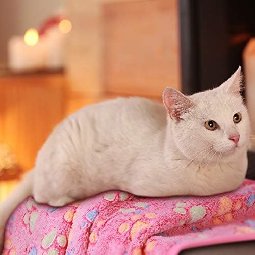 Tatuo 4 Pcs Dog Blanket Pet Puppy Blanket Puppy Teething Toys Paw Print Fleece Blanket for Pet Cat Soft Warm Sleep Mat Guinea Pig Cage Blanket(Medium(30 x 20.5 Inch),White, Coffee, Pink, Purple)