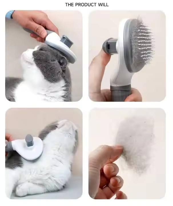 Self-Cleaning Pet Brush - One-Click Release Dog and Cat Grooming Tool with Oval Design for Easy Deshedding and Massage, Available in Sky Blue and Grey