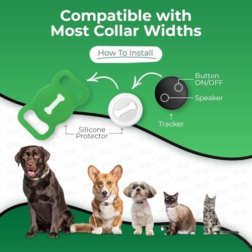 Pet Tracker for Cat, Smart Pet Location Tracker with Case, Smart Item Finder, MFi Certificated Tracking Device, No Monthly Fee, Works with Find My (iOS Only) (GreenV1, Small)