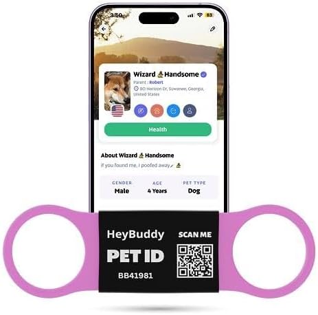 HeyBuddy® Slide Series - QR Code Smart Pet Tags for Dogs & Cats, Personalized Pet Tag Stores Multiple Information, Includes Passive Location Tracking, Real-Time Notification & Community Alerts