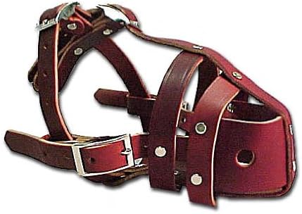 Latigo Leather Safety Dog Muzzle Snout, Burgundy, 3-13"