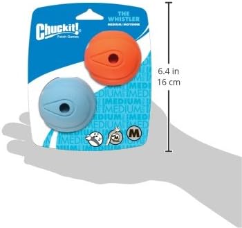 Chuckit! Whistler Ball Dog Toy, Pack of 2, Multicolor, Medium (2.5 Inch Diameter) for Dogs 20-60 lbs