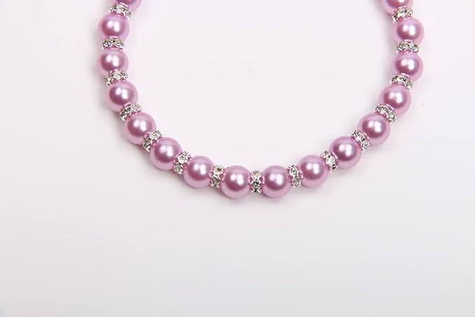 Dog Cat Pearls Necklace Collar with Bling Accessories and Ribbon Bow Pet Puppy Jewelry for Female Dogs Cats Small Medium (XL, Purple)