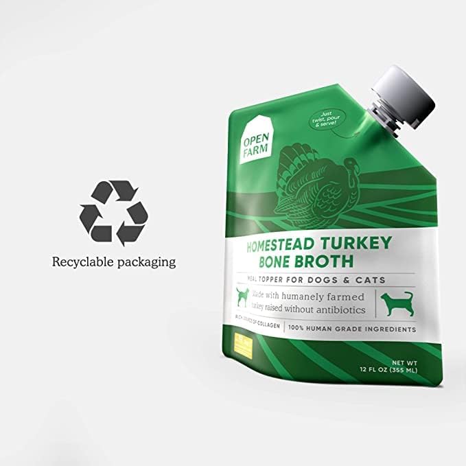 Open Farm Bone Broth, Food Topper for Both Dogs and Cats with Responsibly Sourced Meat and Superfoods Without Artificial Flavors or Preservatives, 72oz (6 Pack Homestead Turkey)