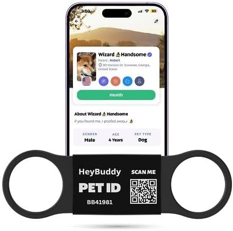HeyBuddy® Slide Series - QR Code Smart Pet Tags for Dogs & Cats, Personalized Pet Tag Stores Multiple Information, Includes Passive Location Tracking, Real-Time Notification & Community Alerts