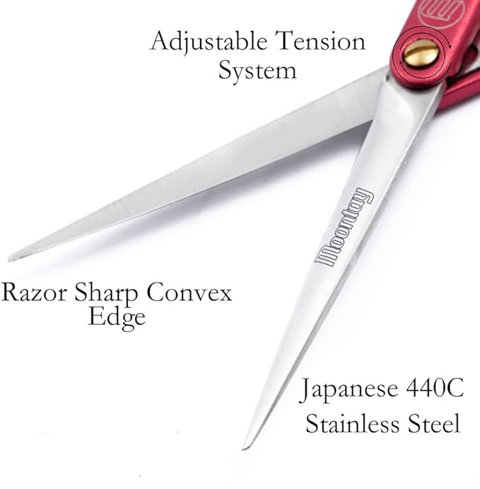 Moontay 6.0" Professional Straight Pet Grooming Scissor, Dog Cat Grooming Shear/Scissor with Ultra-Light Aeronautical Aluminum Handle, 440C Japanese Stainless Steel Pet Grooming Shear, Red