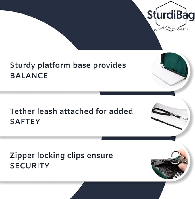 SturdiBag XL Pet Travel Carrier: Flexible Height for Cat and Dog Soft Sided with Safety Clips and Seatbelt Straps | Black, 20" x 16" x 12" (PN: SB3-PRO-BL)