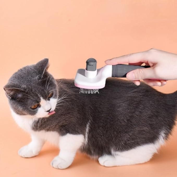 1 PCS Pet Grooming Brush One Click Hair Removal Deshedding Brush for Dogs & Cats, Tangle-Free Detangling Comb with Massage Tips & Stainless Steel Pins, Gentle Shedding Tool for Long/Short Hair (Blue)