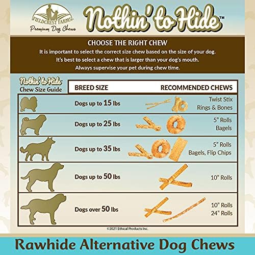 Fieldcrest Farms Nothing to Hide Natural Rawhide Alternative Large 10'' Rolls for Dogs - 3 Pack (6 Chews) Premium Grade Easily Digestible Chews - Great for Dental Health (Peanut Butter)