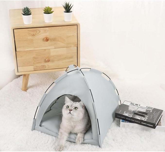 Cute Cat Teepee Cave, Cat Tent Foldable Indoor Outdoor with Thick Mat,Puppy Bed Tent,Bunny Pet Tent Teepee,Portable Dog House Teepee Tent, Cat Bed,Dog Bed Tent,Puppy Bunny,Pet Tent Teepee (J, M)