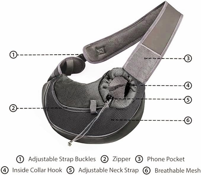 Pet Dog Sling Carrier,Cat and Dog Travel Portable Diagonal Straddle Shoulder Bag,Breathable mesh pet Sling Shoulder Bag,with Adjustable Non-Slip Shoulder Strap Below 10lb for Small Dogs Cats (Black)
