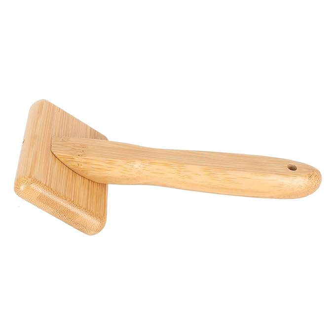 Macrame Slicker Comb with Hole Cushion Finely Polished Bamboo Cleaning Brush Sheepskin Wool Stainless Steel Pins Carding Rug Fur Brushes Long Prongs Pet (12x15.2x4.5cm /
