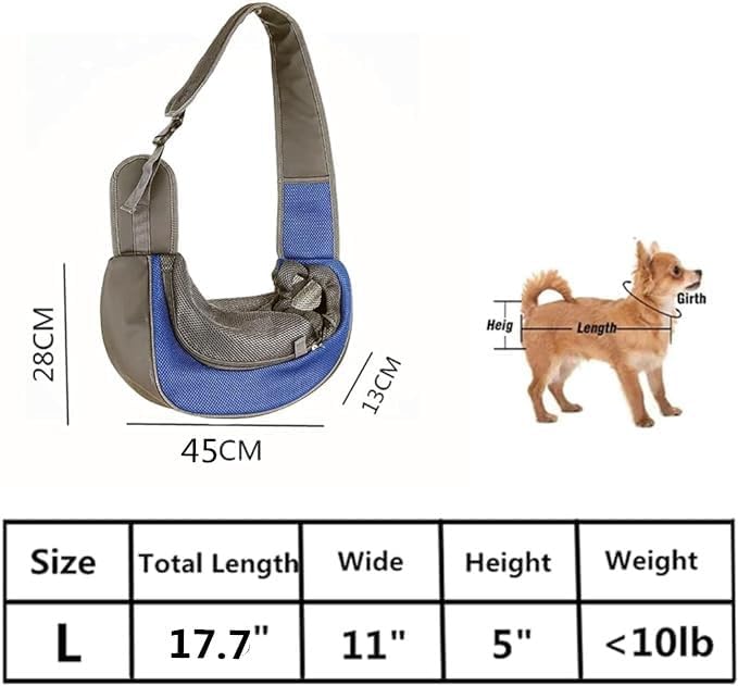 Pet Dog Sling Carrier,Cat and Dog Travel Portable Diagonal Straddle Shoulder Bag,Breathable mesh pet Sling Shoulder Bag,with Adjustable Non-Slip Shoulder Strap Below 10lb for Small Dogs Cats (Blue)