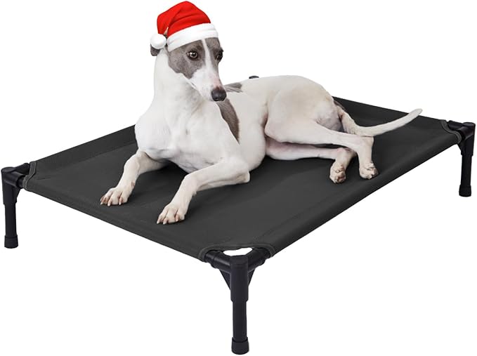 pettycare Elevated Outdoor Dog Bed - Dog Cots beds for Medium Dogs, Heavy Duty Raised Dog Bed Waterproof, Cooling Elevated Dog Bed with Washable Teslin Mesh, Durable, Non Slip, 32 Inches, Black