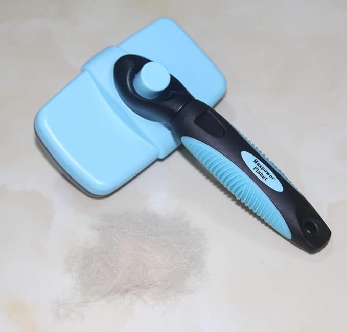 Maxpower Planet Self Cleaning Dog Hair Brush - Gently Removes Loose Undercoat, Mats and Tangled Hair for Dogs and Cats - Doodle Brush - All Hair Types - Blue