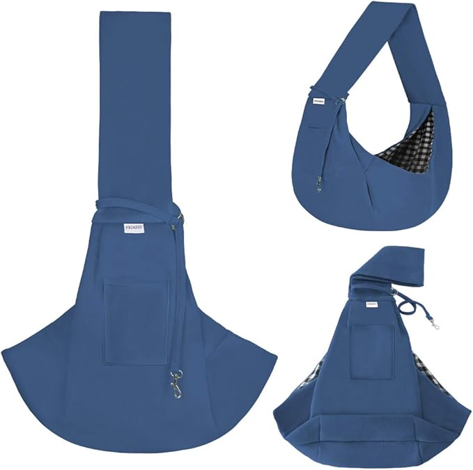 FDJASGY Small Pet Sling Carrier-Hands Free Reversible Pet Papoose Bag Tote Bag with a Pocket Safety Belt Dog Cat for Outdoor Travel Navy Blue
