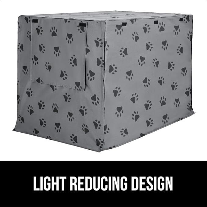 Gorilla Grip Dog Crate Covers compatible with Amazon Basics Dog Crates, All Sides Open, Privacy Cover Fits 30" Wire Kennel, Breathable Mesh Windows, Light Reducing Puppy Training Cage Topper, Gray Paw