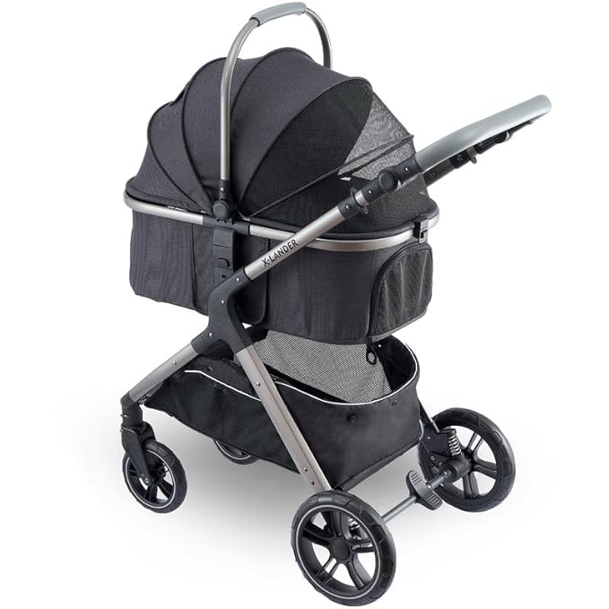 Pet Stroller for Small Medium Dogs, Cat Stroller Travel System Four Wheel Dog Stroller with Carrier, Zipperless Entry/Cup Holder/Storage Basket