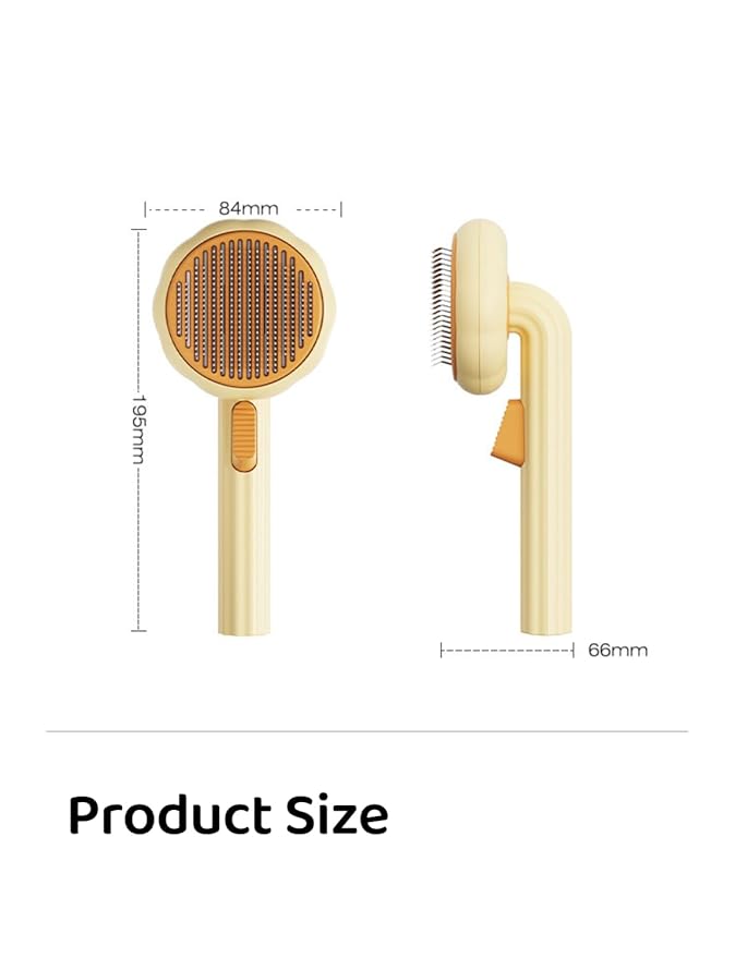 Cat Brush with Release Button, Pet Comb for Shedding and Tangles, Dog Hair Brush for Long and Short Hair, Grooming Tool for Removing Fleas and Fur Knots, Yellow ABS Plastic