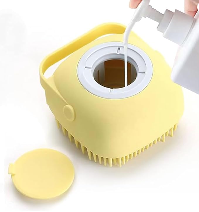 Pet Bath Massage Brush Puppy Dog Cat Grooming Soft (Blue) (yellow)