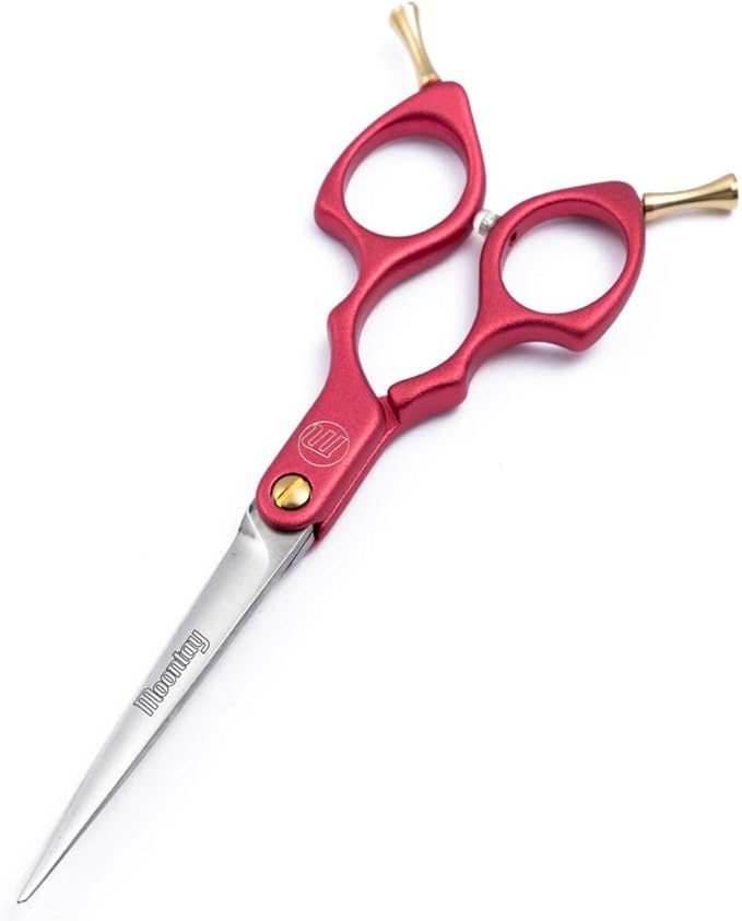 Moontay 6.0" Professional Straight Pet Grooming Scissor, Dog Cat Grooming Shear/Scissor with Ultra-Light Aeronautical Aluminum Handle, 440C Japanese Stainless Steel Pet Grooming Shear, Red