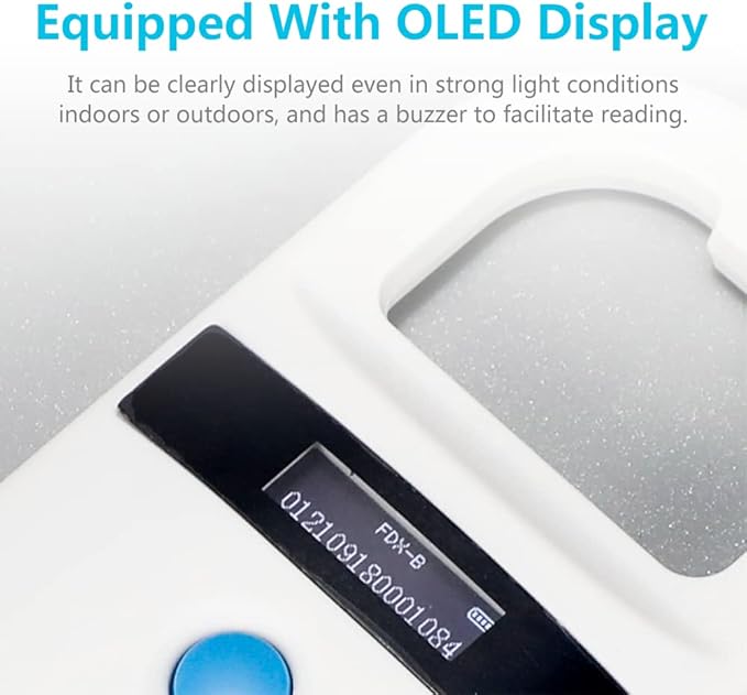Watris Veiyi Dog Microchip Reader, Pet Microchip Scanner with OLED Display Screen, Pet Chip ID Scanner Supports FDX-B (ISO11784/11785) and EMID Microchips, for Animal Management