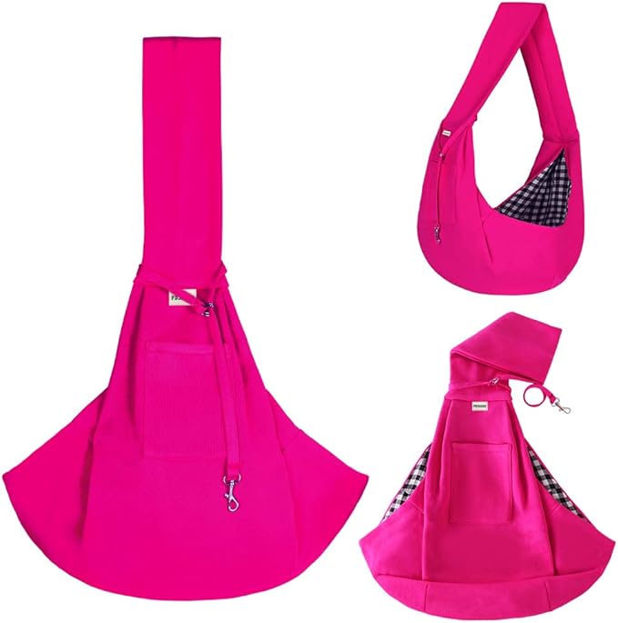 FDJASGY Small Pet Sling Carrier-Hands Free Reversible Pet Papoose Bag Tote Bag with a Pocket Safety Belt Dog Cat for Outdoor Travel Rose Red