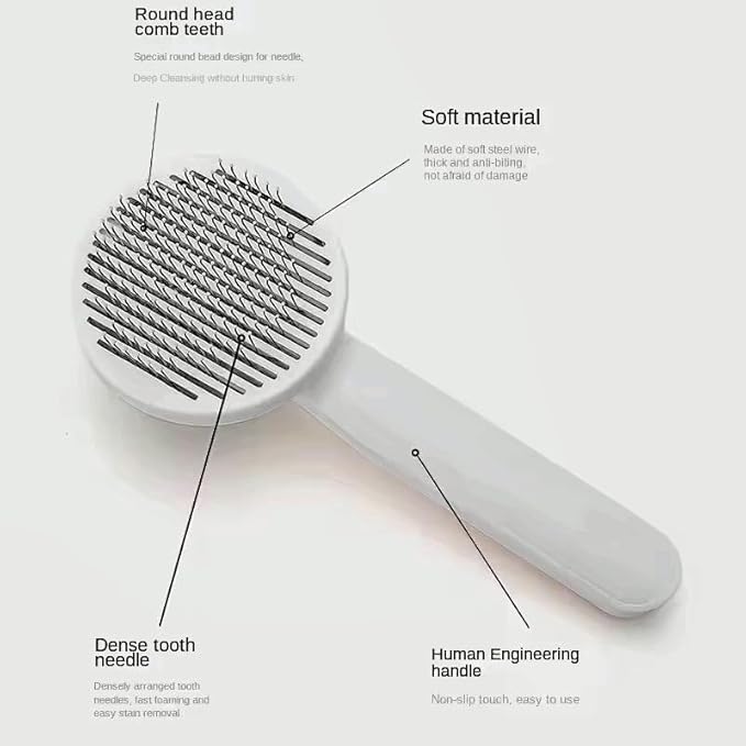Versatile Pet Grooming Brush - Gently Removes Loose Undercoat, Suitable for Cats and Dogs, Ideal for Massage (Gray)