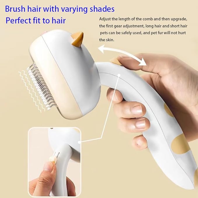 Pet brush comb.Pet button hair removal comb.Wool comber.Cat and Dog Brush for Shedding.Self-cleaning cat and dog hair brush.Cat and Dog hair brushes with release buttons. (Yellow and White)