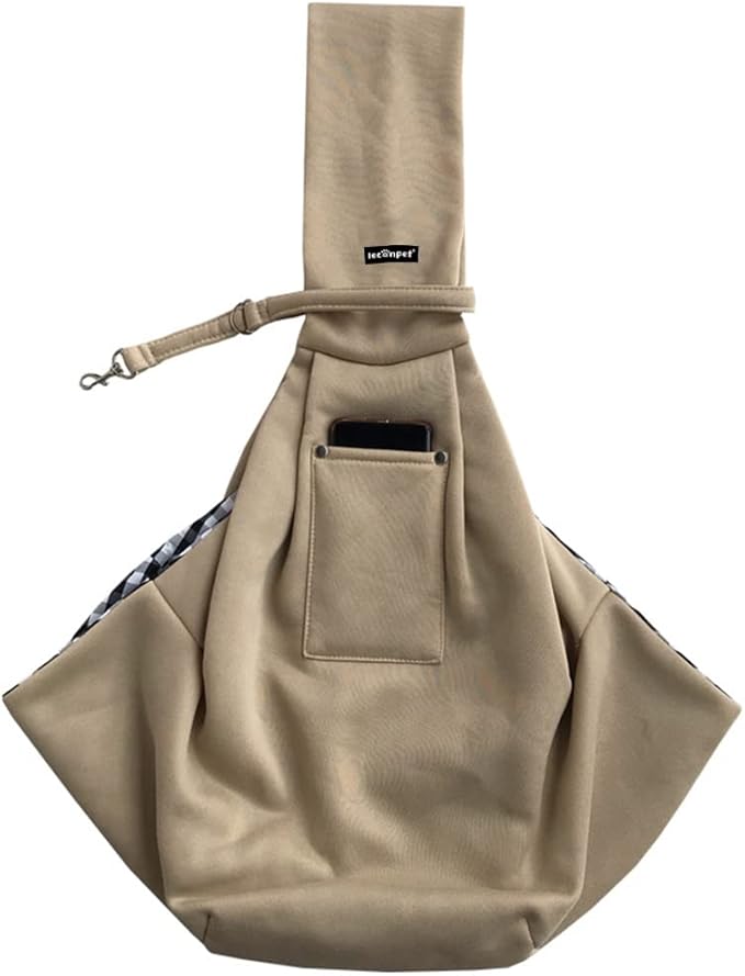 Leconpet Dog Sling Carrier Shoulder Bag for Pets with Mobile Phone Pocket Safety Buckle Security Lock, Suitable for Puppy, Small Dogs, and Cats for Outdoor Travel (Khaki)