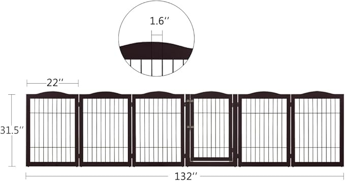 beeNbkks Extra Wide Pet Gate, 6 Panels Freestanding Dog Gate with Walk Through Door and 5 Support Feet, Foldable Pet Barrier Fence for Stairs Doorways Fireplace, Indoor Exercise Playpen for Dogs Cats