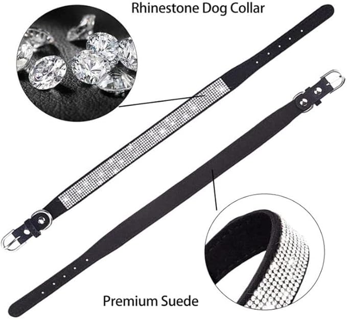 Small Dog Collars for Female Dogs, Rhinestone Dog Collar with Diamond Crystal Glitter Bling Female Cat Collars for Puppy XXS XS Small Dogs and Kitten, Black, S