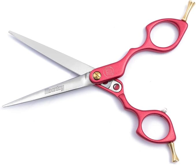 Moontay 6.0" Professional Straight Pet Grooming Scissor, Dog Cat Grooming Shear/Scissor with Ultra-Light Aeronautical Aluminum Handle, 440C Japanese Stainless Steel Pet Grooming Shear, Red