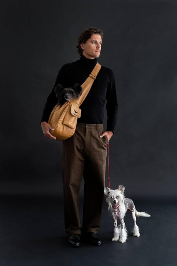 Noah & Paw Dog Sling Carrier for Small Dogs 5-18lb, Dog Sling for Small Dogs and Cats, Dog Carrier with Adjustable Padded Strap, Vegan Leather Lined with Fur, Double Safety Feature, Machine Washable