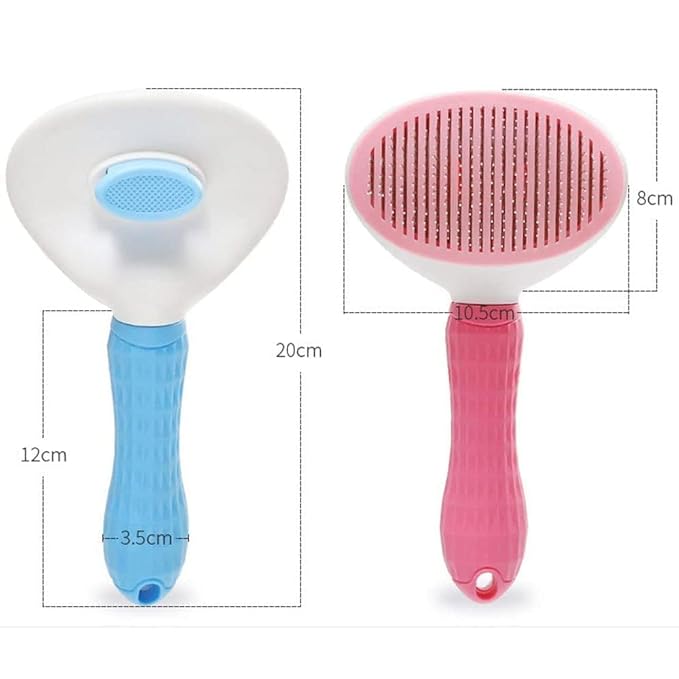 Self-Cleaning Slicker Brush for Pet Grooming, Smooth Handle with Cleaning Button for Cat and Dog Shedding, Massage and Detangling (blue)