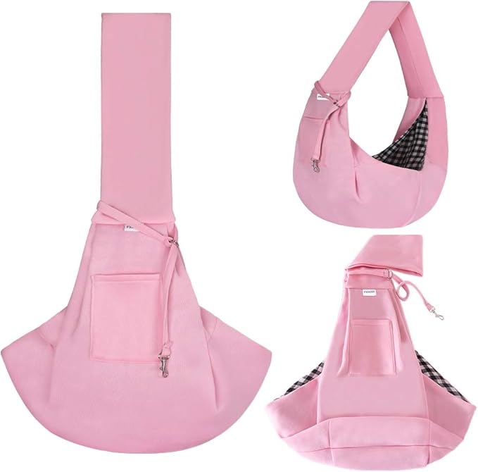 FDJASGY Small Pet Sling Carrier-Hands Free Reversible Pet Papoose Bag Tote Bag with a Pocket Safety Belt Dog Cat for Outdoor Travel Pink