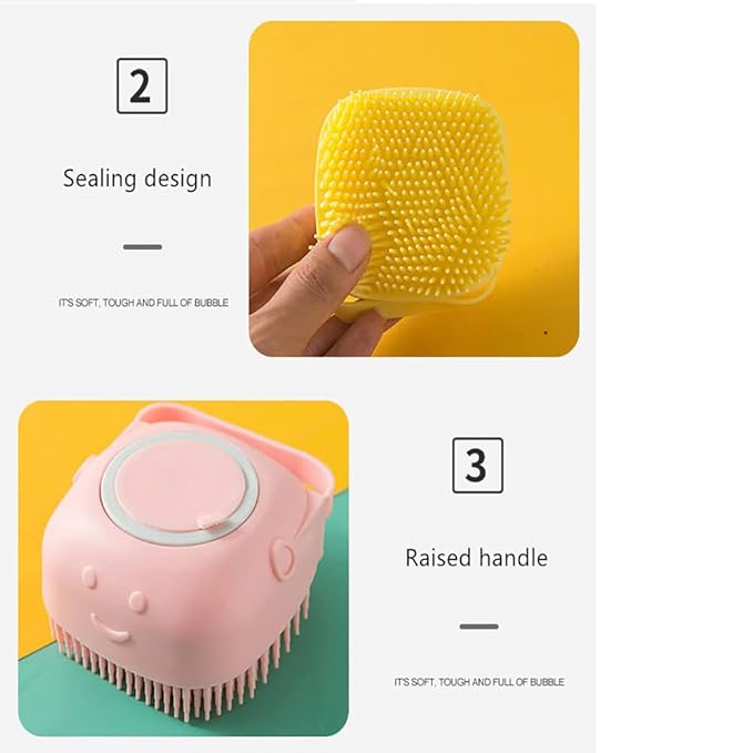 Dog Brush – Cat Brush – Shampoo Dispensing Scrubber – Soft Silicone Design – Hanging Loop – For All Skin Types – Grooming, Deshedding and Exfoliating, Pink