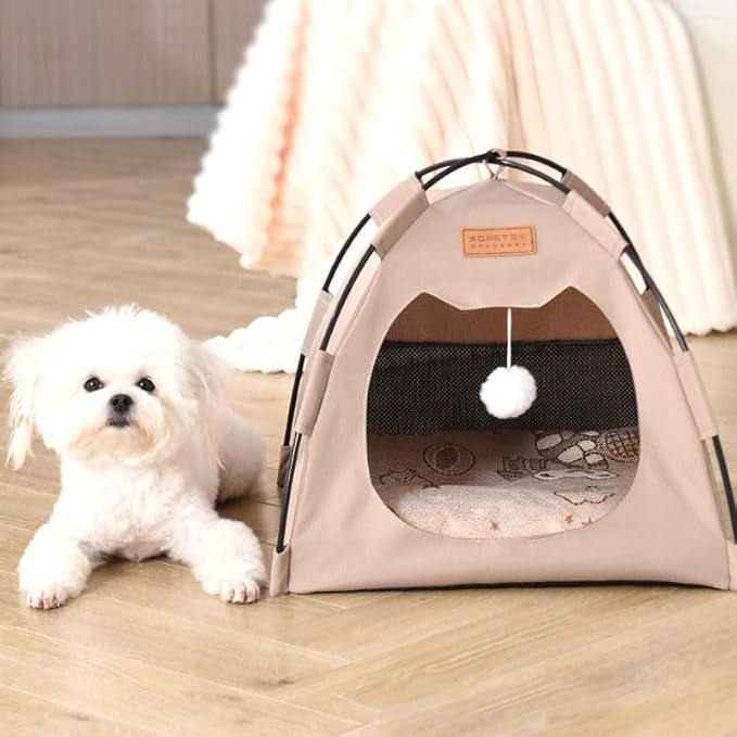 Cute Cat Teepee Cave, Cat Tent Foldable Indoor Outdoor with Thick Mat,Puppy Bed Tent,Bunny Pet Tent Teepee,Portable Dog House Teepee Tent, Cat Bed,Dog Bed Tent,Puppy Bunny,Pet Tent Teepee (O, M)