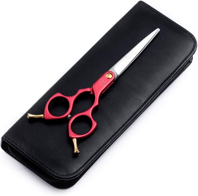 Moontay 6.0" Professional Straight Pet Grooming Scissor, Dog Cat Grooming Shear/Scissor with Ultra-Light Aeronautical Aluminum Handle, 440C Japanese Stainless Steel Pet Grooming Shear, Red