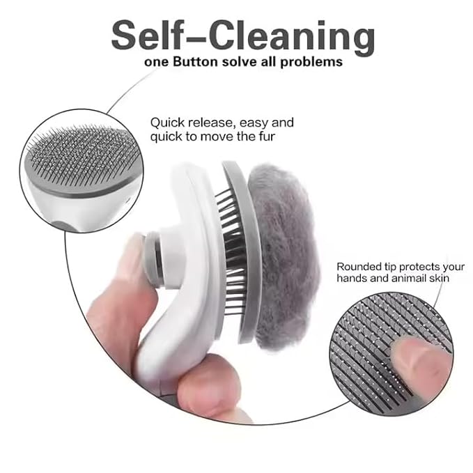 Self-Cleaning Pet Brush - One-Click Release Dog and Cat Grooming Tool with Oval Design for Easy Deshedding and Massage, Available in Sky Blue and Grey