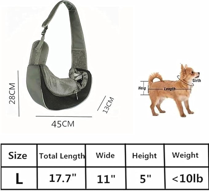 Pet Dog Sling Carrier,Cat and Dog Travel Portable Diagonal Straddle Shoulder Bag,Breathable mesh pet Sling Shoulder Bag,with Adjustable Non-Slip Shoulder Strap Below 10lb for Small Dogs Cats (Black)