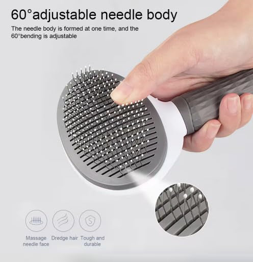 Pet Clean Hair Remover Button Stainless Steel Brushes Dogs Cat Slicker Self Cleaning Grooming Pet Comb Brush (grey)