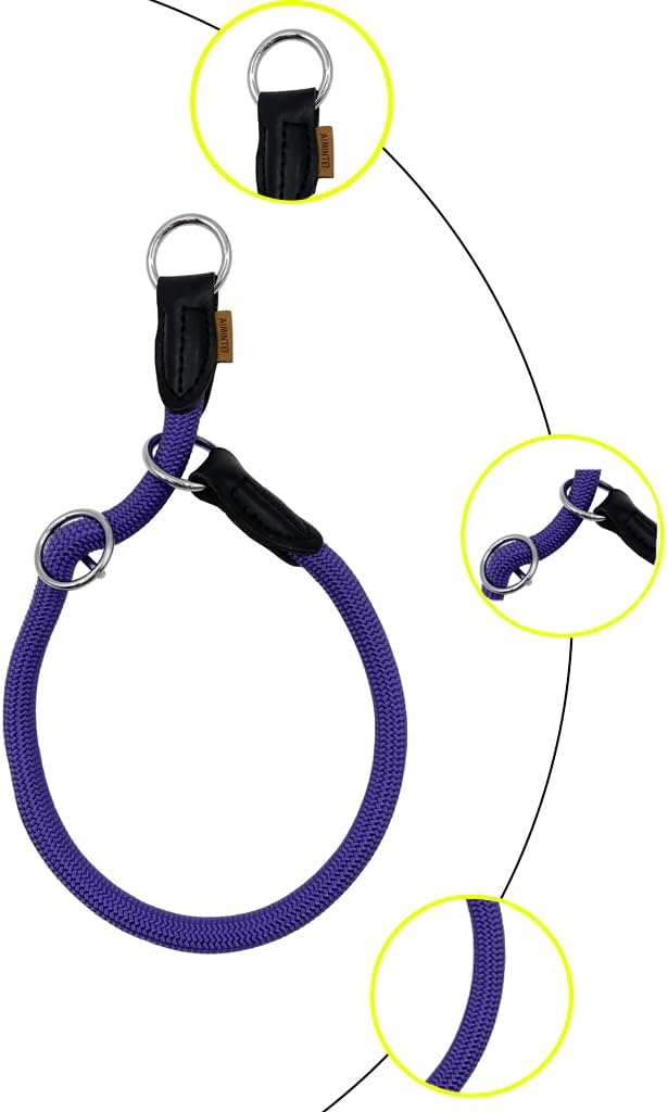 Braided Rope Collar, Pro Training Dog Collar, No Pull Round Martingale Collar, Slip Collar with Slidable Stop Ring - Ideal for Large Dogs (XL(1/2") - 26" Long, Purple)