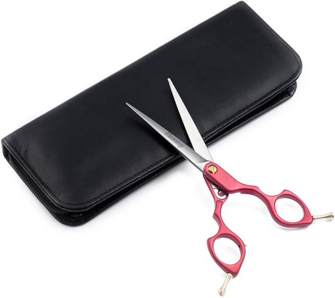 Moontay 6.0" Professional Straight Pet Grooming Scissor, Dog Cat Grooming Shear/Scissor with Ultra-Light Aeronautical Aluminum Handle, 440C Japanese Stainless Steel Pet Grooming Shear, Red