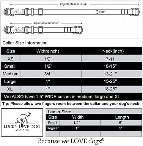 Lucky Love Dog Wide Dog Collar - Adjustable, Durable, Soft Webbing, & Comfortable 1.5 inch Wide Collar for Dogs Male and Female - in Heywood Pattern with Strong Buckle, Medium Size