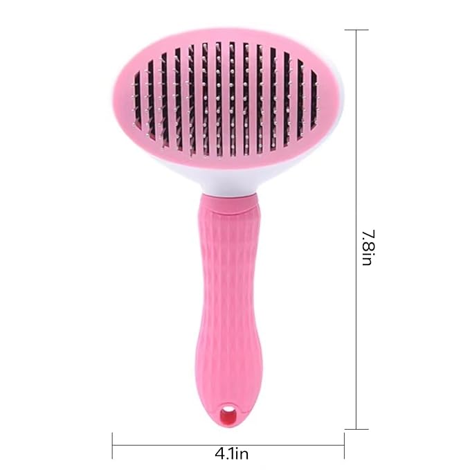 Self-Cleaning Slicker Brush for Dogs and Cats, Hair Cleaner Brush, Shedding and Dematting Grooming Comb, Pet Grooming Brush-Pink
