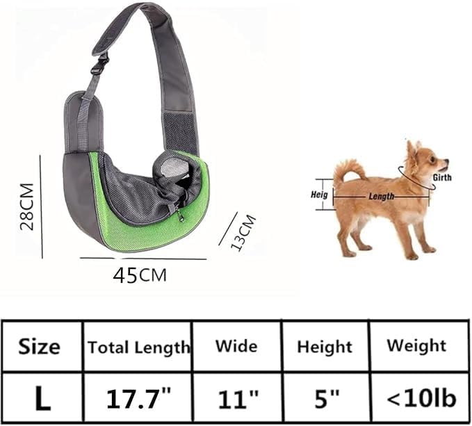 Pet Dog Sling Carrier,Cat and Dog Travel Portable Diagonal Straddle Shoulder Bag,Breathable mesh pet Sling Shoulder Bag,with Adjustable Non-Slip Shoulder Strap Below 10lb for Small Dogs Cats (Green)