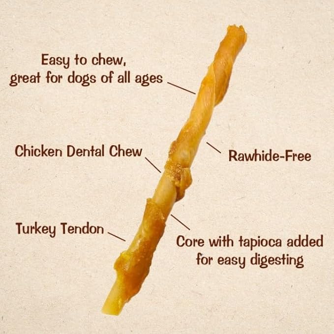 Gootoe Turkey Tendon Dog Treats, Twists (M) 5 oz, 100% USA-Sourced Turkey, Natural Snack, Premium Puppy Chews, Hypoallergenic, Rawhide-Free, Reseal Value Bags, Size for Medium Dogs