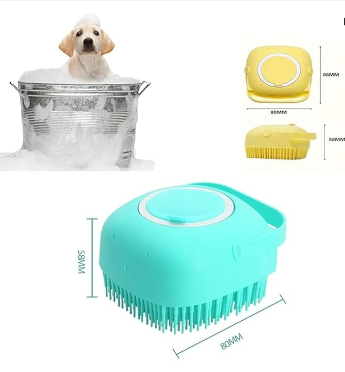 Pet Bath Massage Brush Puppy Dog Cat Grooming Soft (Blue) (yellow)