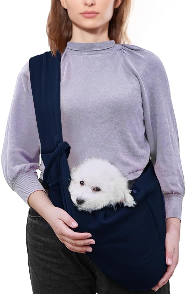 FEimaX Dog Sling Carrier, Pet Papoose Slings Bag for Small Dogs Cats, Puppy Hands Free Satchel Tote Pouch Carriers Doggie Crossbody Shoulder Carry Bags for Outdoor Travel (Dark Blue)